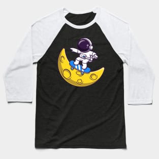 Astronaut Playing Skateboard On Moon Cartoon Baseball T-Shirt